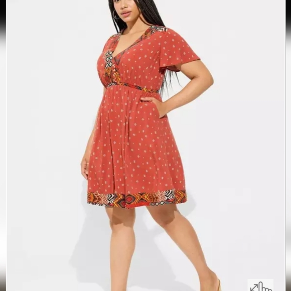Torrid Skater Dress Orange Black Southwestern Style Mini Challis Plus Size 1 - Picture 11 of 12